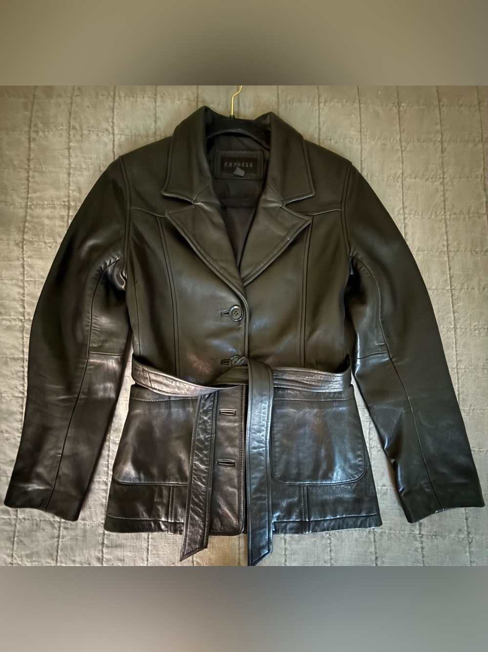 Express Black Leather Belted Blazer Jacket